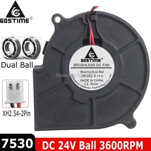 5PCS Gdstime Brushless DC Centrifugal Blower 24V 75MM 2Pin Double Ball Bearing 75x30mm Air Cooling Cooler 7530