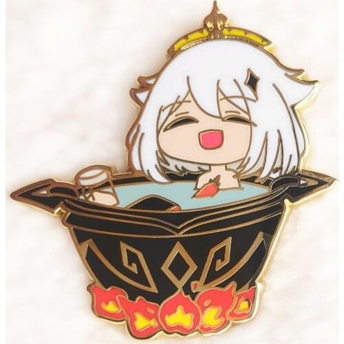 Genshin Paimon Hard Enamel Pin Kawaii Cartoon Cauldron Food Cooking Stew Cook Golden Brooch Anime Game Fans Badge Gift