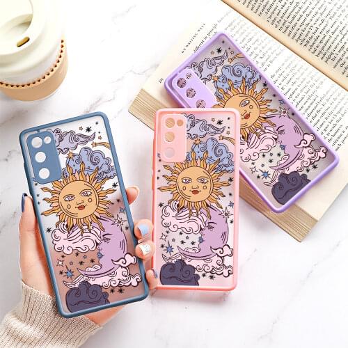 Sun Moon Case For Samsung Galaxy A51 A52 Case A71 A50 A70 A12 A21s S20 Plus FE S21 Ultra A32 A31 A72 Cover Hard PC Matte Funda