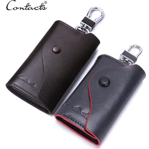 CONTACTS Men Genuine Leather Key Wallet Male Housekeeper Small Key Holders Mans Keychain Pouch Key Case With Card Slot Purse