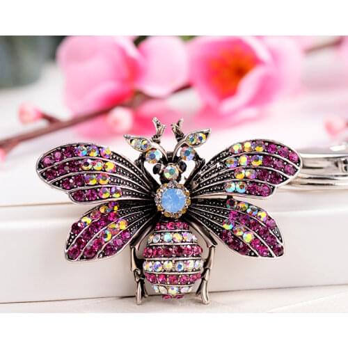 EASYA Bling Rhinestone Crystal Insect Butterfly Keychain Key Holder 3 Colors Metal Alloy Goose Chaveiro Key Ring Llaveros