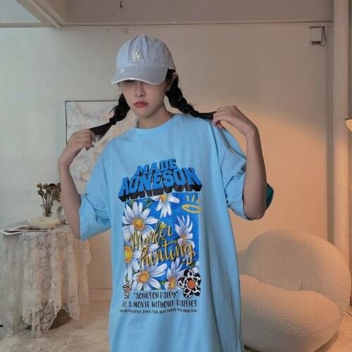 Street retro oil painting print T-shirt womens summer new sweet cool personality hip hop loose short sleeve top fashion tees