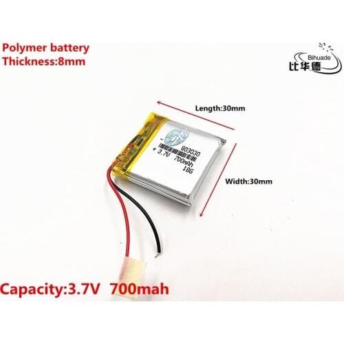 Good Qulity 3.7V,700mAH,803030 Polymer lithium ion / Li-ion battery for TOY,POWER BANK,GPS,mp3,mp4