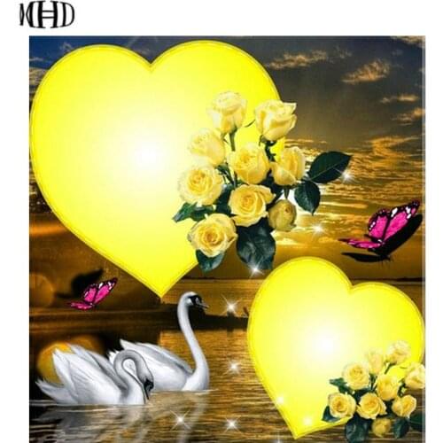 Full Square / Round Diamonds Yellow flower love 5d diy Diamond Embroidery Swan painting Cross Stitch Diamond Drawing Butterfly