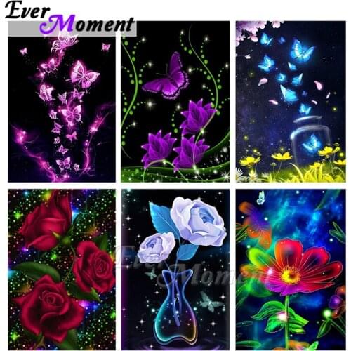 Ever Moment Diamond Painting Colorful Paint By Diamond Butterfly Floral Full Square Resin Drill Wall Art Decoration Gift ASF2256