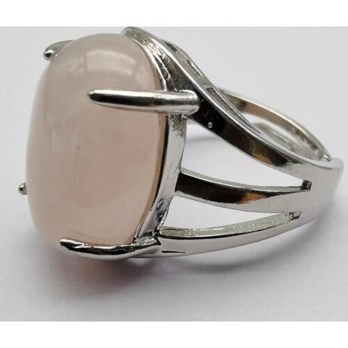 Natural Rose Crystal Stone Oval Bead GEM Finger Ring Size 8-9 Jewelry For Gift X252