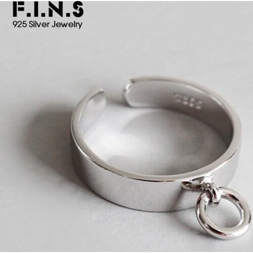 F.I.N.S Chic INS Korean Style Woman 925 Sterling Silver Rings for Women Small Circle Pendant Glossy Open Ring Fine Jewelry