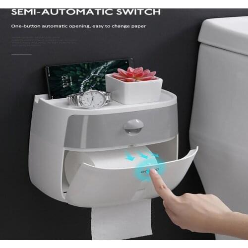 1Pcs Tissue Box Double Layer Bathroom Waterproof Toilet Paper Holder Wall Mounted Storage Box Napkin Roll Dispenser Organizer