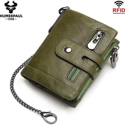 RFID anti-theft swipe card wallet tri-fold multi-card leather lady leather wallet coin purse compact mini card holder chain coin