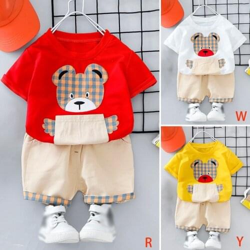 Summer Children Clothes Girls Cartoon Bear Suit Baby Boy Short Sleeve Set Cute Fashion Two-piece Suit Outfits
