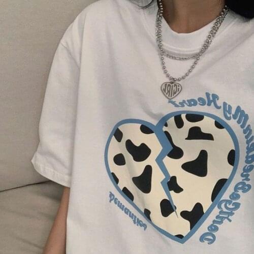 Summer short sleeve T-shirt womens Korean fashion niche Design Love print fashion mens and womens half sleeve top
