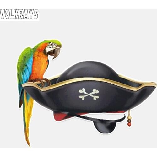 Volkrays Fashion Car Sticker Unique Parrot Pirates Hat Decor Accessories Reflective PVC Decal for Gt Skoda Fabia Yeti,10cm*13cm