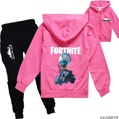 Fashion Childrens Jacket Fortnite Girls Zip-up Hoodie Jacket Thin Fortnite Sweatshirt + Pants Suit