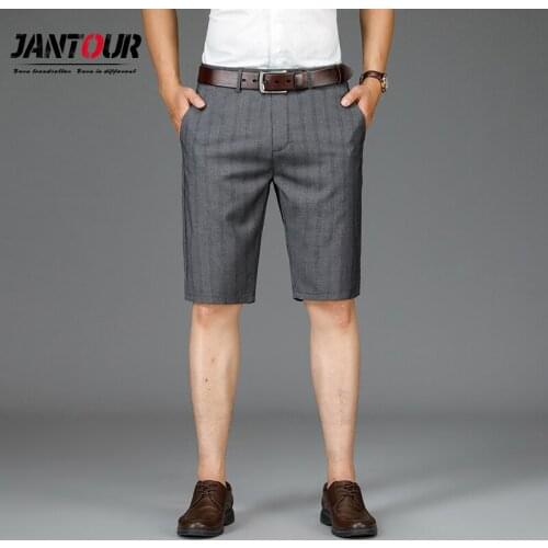 2021 Summer New Mens Stripe Cotton Zipper Business Regular Thin Pants Grey Office Color spinning Shorts Plus Size 38 40 42