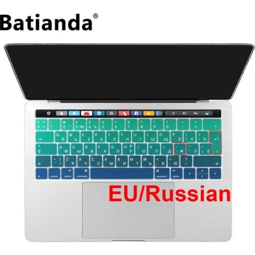 EU Russian Colorful Gradient Soft Silicone Keyboard Cover Skin for Macbook 2016 2017 2018 Pro 13 15 inch Touch Bar A1706 A1707