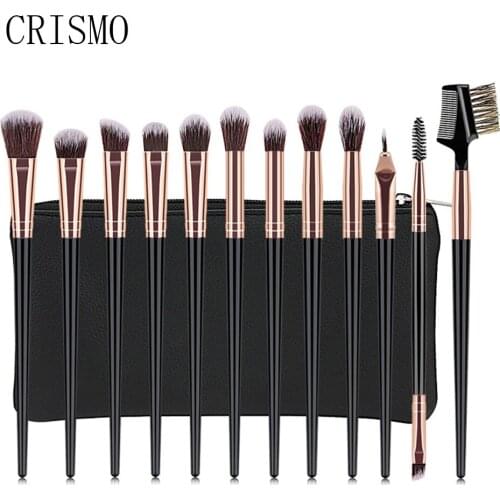 CRISMO 12PCS Eye Shadow Blending Smoky Shade Soft Cosmetic Kit Eyeshadow Eyeliner Eyebrow Professional Eye Makeup Brushes Set