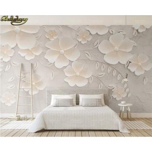 Beibehang wall papers home decor Custom 3d wallpaper mural beige embossed flower 3d stereo TV background wall papel de parede
