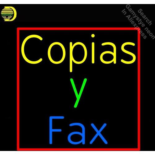 Copias Y Fax Neon Sign Your Shop LOGO Real GLASS Tube Handcraft Light Signs custom Advertise Store vintage neon lamps wholesale