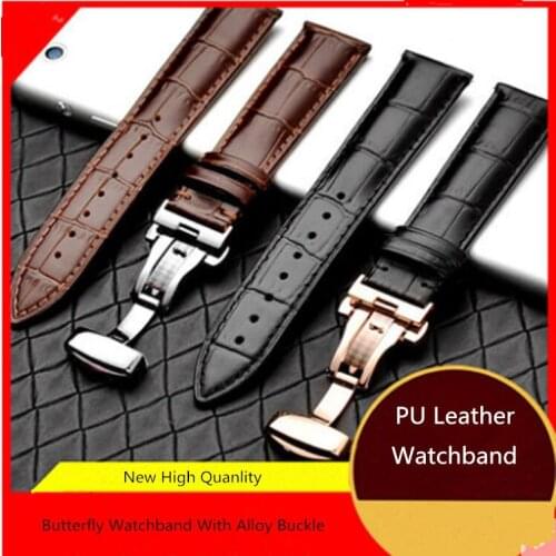 New Leather Butterfly Watchbands Mens Quartz Brown Strap With Alloy Buckle