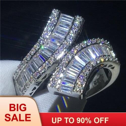 Fashion Promise ring Silver color Princess cut AAAAA Cz Stone Engagement wedding band ring for women Men Finger jewelry