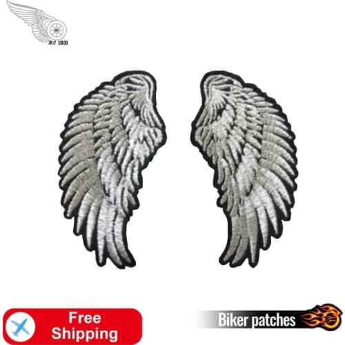 Angel Wings A Pair Embroidered Iron on for Clothes Middle Size Patches Jackets Hat Bags Accessory Biker Cool Applique Custom DIY