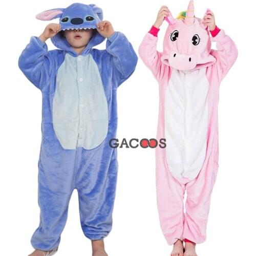 Winter Boys Girls Pajamas Stitch Animal Children Flannel Pajamas Unicorn Baby Pyjamas Kids Licorne Christmas Onesie Sleepwear