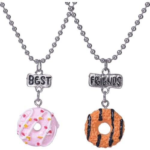 Strawberry Doughnut Simulation bff 2 Pendant Necklace Resin Best friends Friendship Jewelry Fashion Souvenir Gifts For Kids 2018