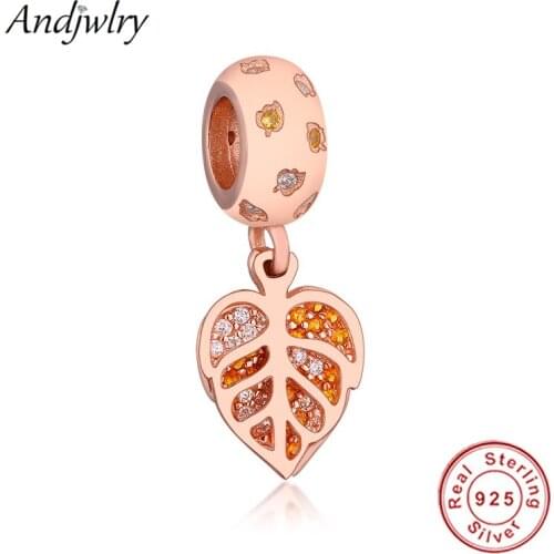 Fit Original Pandora Charm Bracelets Authentic 925 Sliver Gold Sparkling Leaves Dangle Charm DIY Jewelry Women Berloque 925