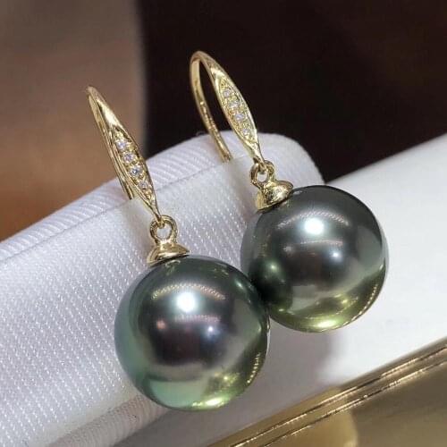 Pearl Earrings 9-10mm Fine Jewelry Pure 18 K Gold Natura Ocean Sea Tahiti Pearl Earrings for Women Fine Pearl Earrings