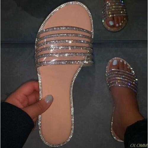 Spring/summer new women 2020 rhinestone flat casual slippers outdoor wild sandals home durable PVC beach flip flop lady ms