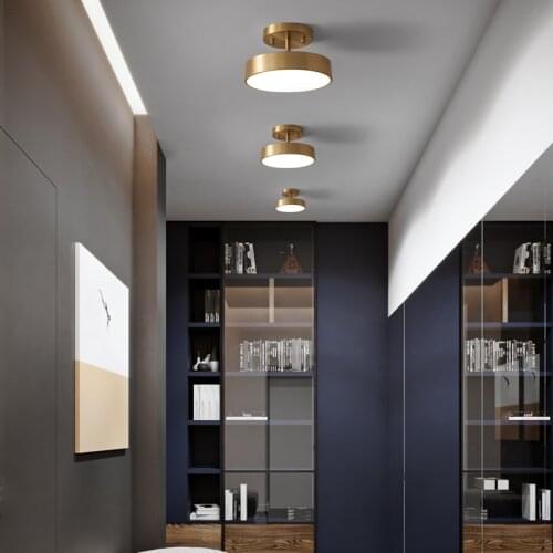 Modern Led Ceiling Lamp for the Corridor Staircase Aisle Balcony Golden Copper Circle Hallway Suspended Chandelier Lighting