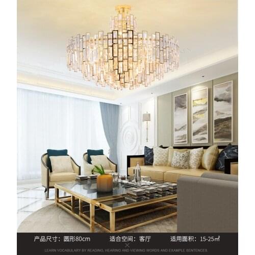 Hong Kong-style light luxury crystal chandelier post modern minimalist Nordic atmosphere living room lamp round dining room lamp