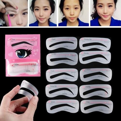Eyebrow Stencil Grooming Shaper Template Makeup Tools Stickers 10Pcs Card Women Makeup Tools