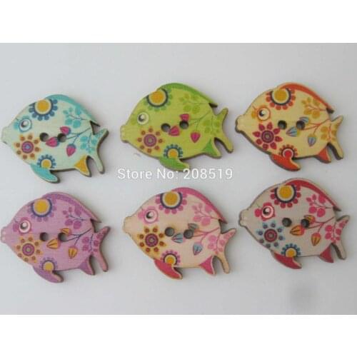 WBNAAG Novelty button Fish Mix 150pcs kids handicraft sewing accessories natural wooden buttons