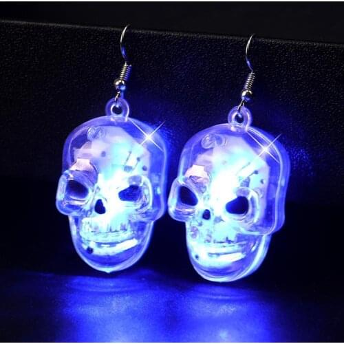 Funny Creative Skeletor Pumpkin Glow Earrings For Women Girls Trendy LED Light Pumpkin Skull Glow Earrings Halloween Accessories