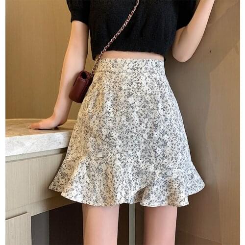 Floral A-Line Short Skirt Women Summer 2021 New Fashion Knitted Ladies High Waist Print Design Hip Fishtail Mini Skirts Tide