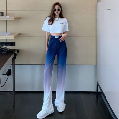 Bella Philosophy Summer Gradient Color Long Loose Pants 2021 Women Streetwear Casual Straight Wide Leg Pant Thin Chic Trousers