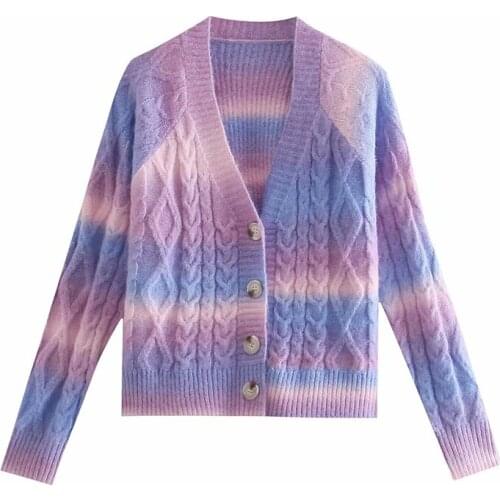 MESTTRAF Women 2021 Fashion Tie Dye Loose Cardigan Sweater Retro Long Sleeve V-neck Single Breasted Sweater Streetwear