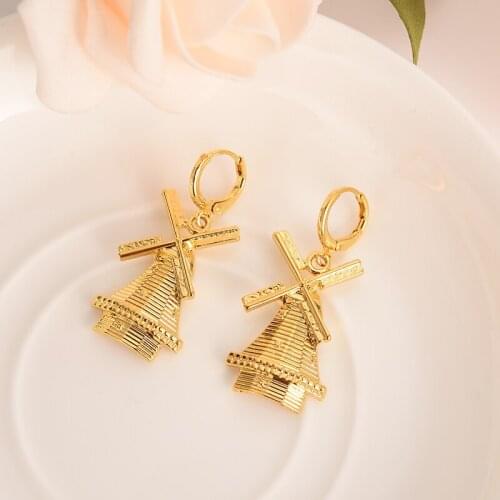 Gold windmill Earrings Women/Girl Love Trendy Jewelry forwomen girls best gift wedding bridal party earrings Netherlasouvenir