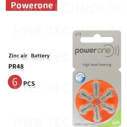 1pack(6pcs )High Quality Genuine PowerOne PR48 P13 A13 S13 zinc air button battery for Hearing aid Free Shipping