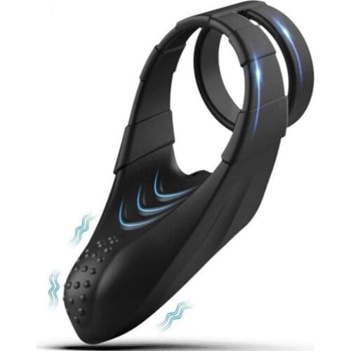 10 Vibration Modes Wearable Double Ring Vibrating Cock Massager with Effective Delay Rings for Male and Couples Pleasure Toys