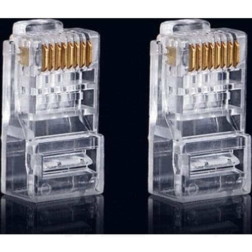 100PCS RJ45 8P8C CAT6 Crystal Head Modular Plug Gold Plated Network Connector