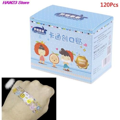 120PCS Waterproof Breathable PE Cute Cartoon Band Aids Adhesive Bandages Wound Dressing First Aid Stickers For Children Kids
