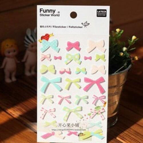 2sheets Lovely Colorful Bow Tie Scrapbooking for Fashion Notebook f16 Diary Masking Felt Bowknot Decorative Sticker