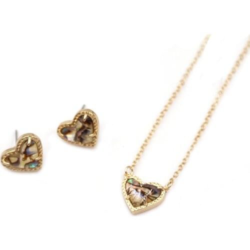 2020 Brown Abalone 3D Love Heart Stone Inlay Mini Heart Pendant Necklace Lovely Resin Pearl Heart Pendant Necklace Wholesale