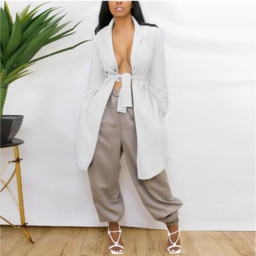 2021 Best Quality Famous Brand Outwear Solid Belt Notched Summer Casual Outwear