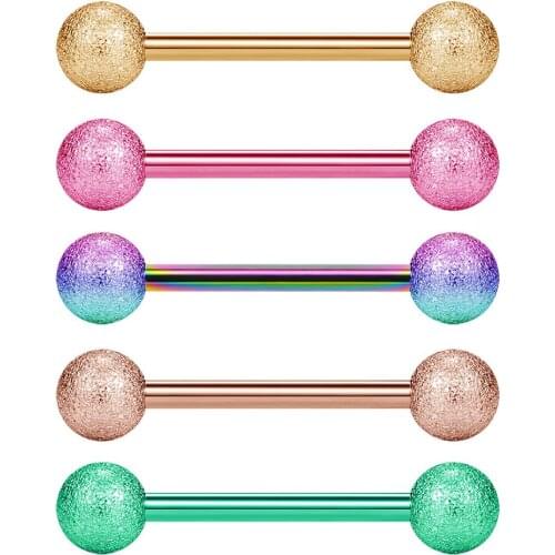 Body Punk 5PCS Sandblasted Finish Tongue Rings 316L Stainless Steel Tongue Barbell Tongue Piercing Jewelry