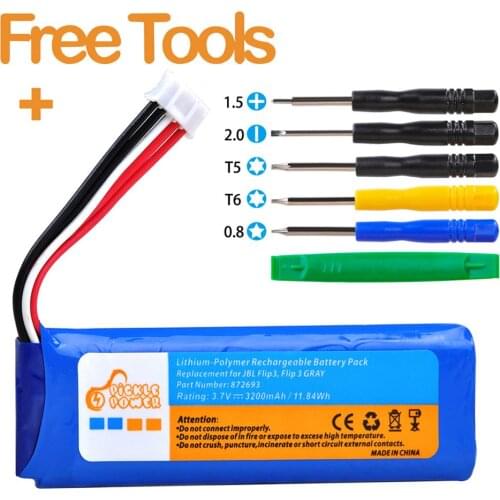 Pickle Power 3200mAh Battery Bateria GSP872693 P763098 03 Rechargeable Battery Pack for JBL Flip 3 Flip 3 GRAY with Free Tools