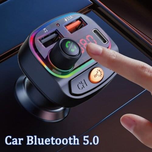 Car Bluetooth 5.0 Colorful Lights Quick Charging 3.1A QC3.0 PD Type-C Adapter Auto Handsfree Bluetooth Transmitter MP3 Player