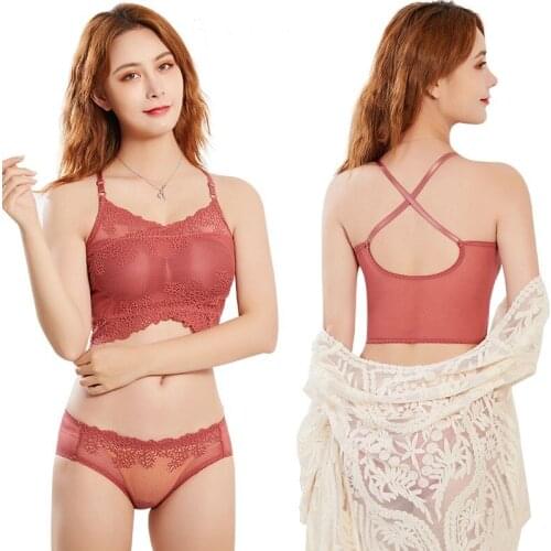 Seamless Wrapped Chest Women Bras Set Solid Color Lace Push Up Bra + Panties Underwear Set